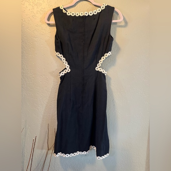 Vintage Jon McCauley Black Linen Daisy Trim Dress – Size Small - Picture 4 of 8